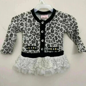 Little Lass Dress Girls Animal Print Ruffle Buttons Pull On Size 12M